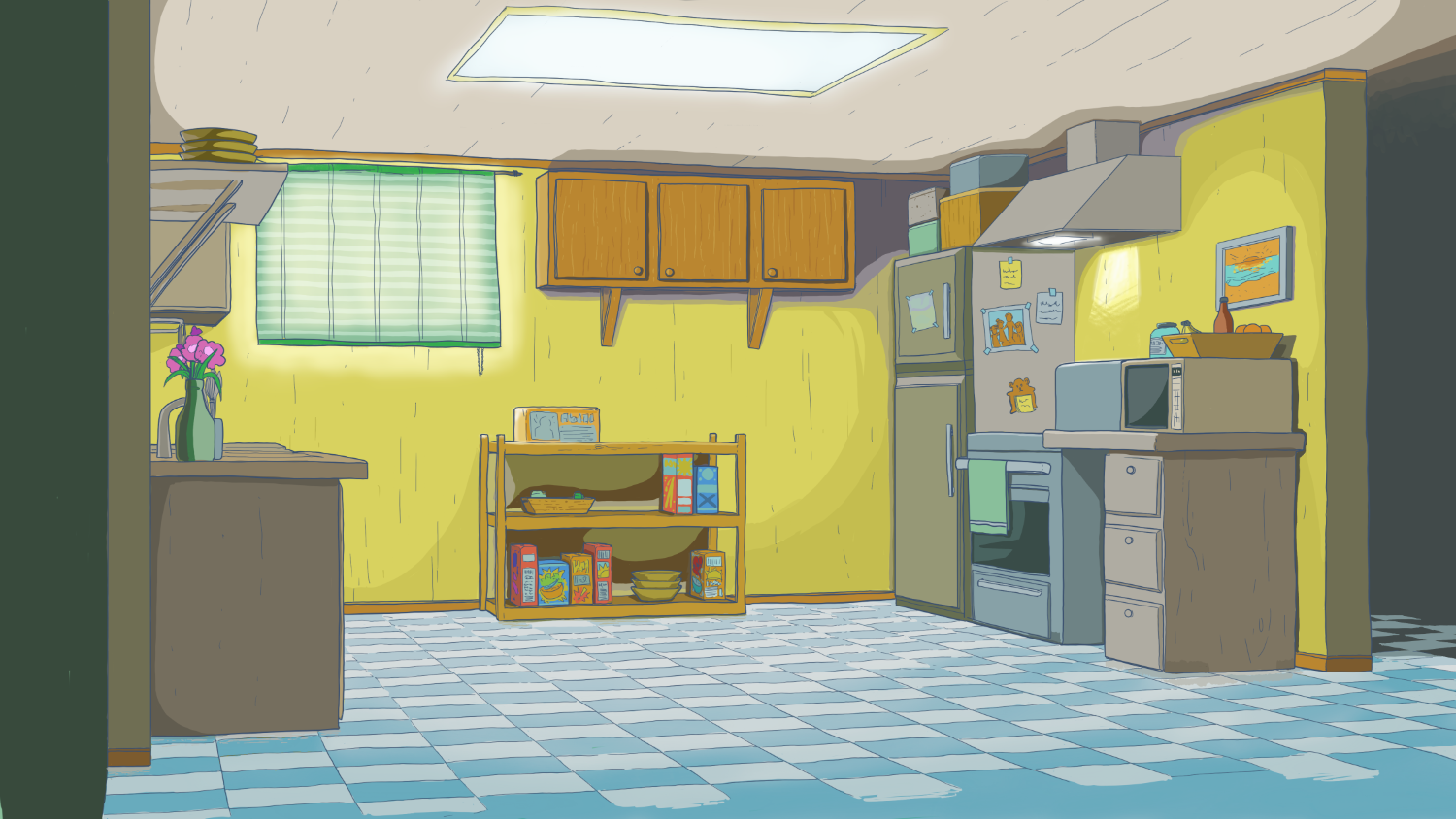 3d kitchen cartoon background
